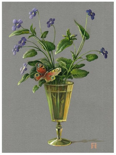 Фиалки и бабочка