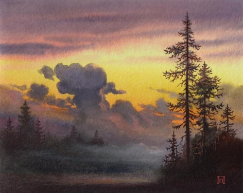 Вечерний туман над лесом