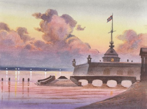 Старая пристань Петропавловки в вечерний час