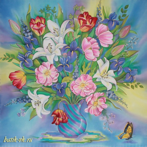 Платок батик "Ваза с цветами" ручной росписи
