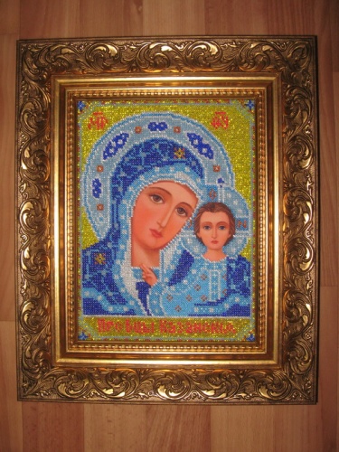 Икона Пресвятая богородица Казанская, вышитая бисером.