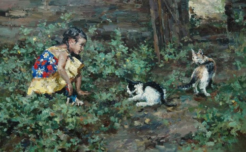 Лиза играет с кошками