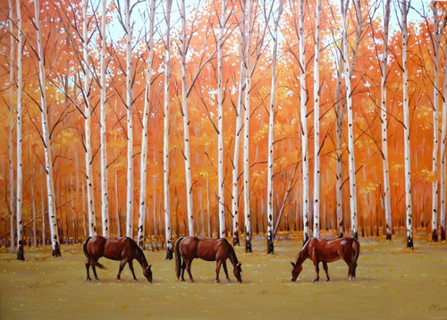 Осенний пейзаж с лошадьми