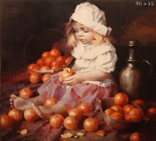 Девочка среди апельсинов